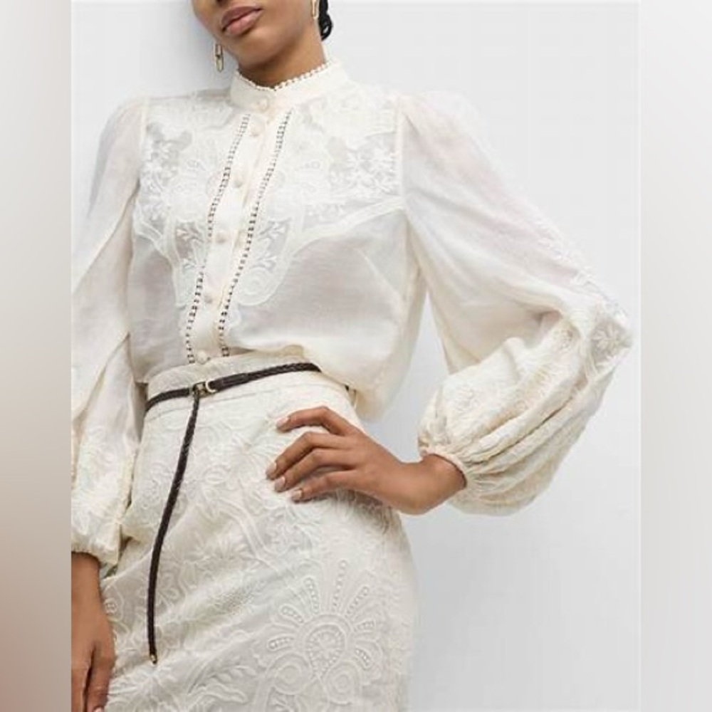 ZIMMERMANN CREAM OTTIE EMBROIDERED BLOUSE AU 1, US 6 Small - Picture 4 of 17